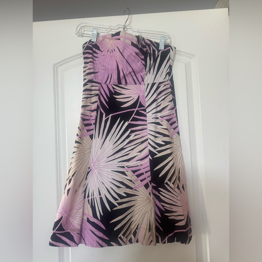 Gap stretch Strapless Palm Leaf Dress purple & black size 4